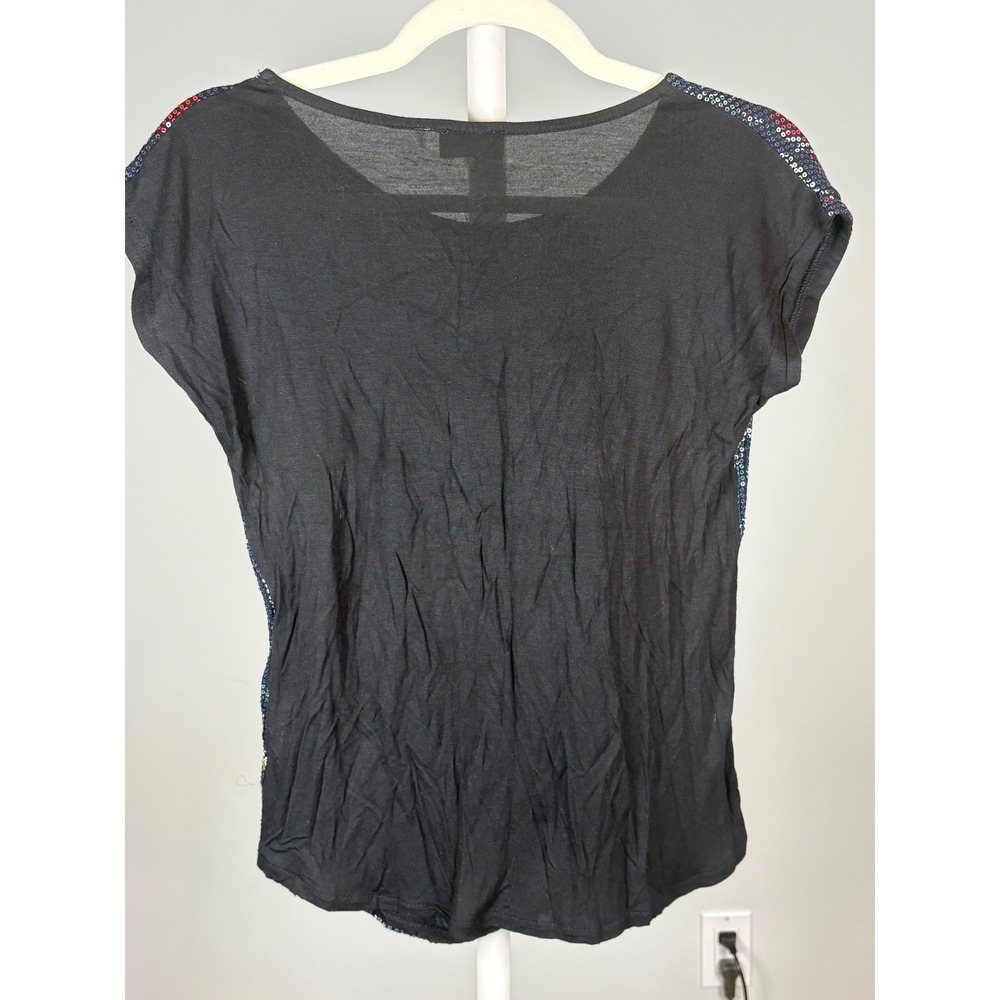 Crosby Women Floral Sequin Front Short Sleeve Top Black Navy Blue Red Small Y2k - Picture 2 of 4